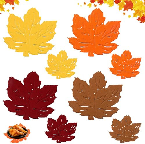 Lets Joy Manteles individuales de hoja de arce, posavasos de hoja de arce, 16 manteles individuales de Acción de Gracias, juego de manteles individuales, posavasos decorativos, mesa de fiesta, Acción