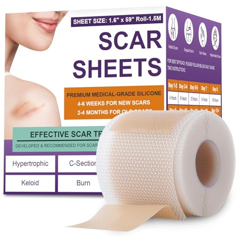 Silicone Scar Sheets,Silicone Scar Tape,Silicone Scar Removal Strips for Surgical,C-Section,Tummy Tuck,Keloid Scars (1.6X 59 Roll-1.5M) Keloid Bump Removal