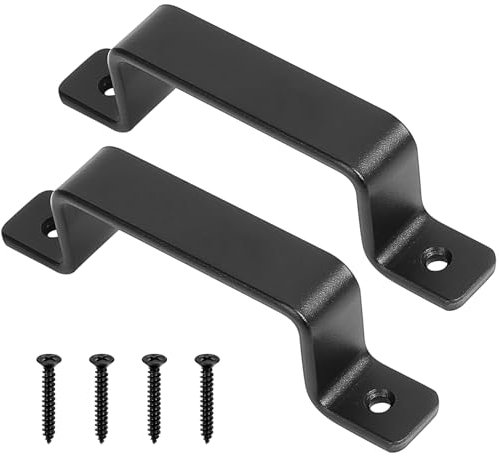 HAOCHEN Maniglie per porte in ghisa robuste dal design vintage, set da 2, nero, ideali per esterni, garage, armadi e interni (100X160MM)