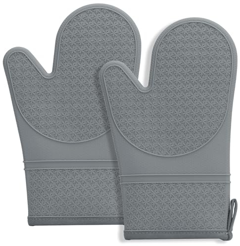 Oven Gloves, Silicone Oven Mitts, Anti-Slip Heat Resistant Gloves | 2PCS Oven Mitts Heat Resistant 600 Degree, Soft Lining Silicone Oven Gloves for Cooking Baking Kitchen Mittens