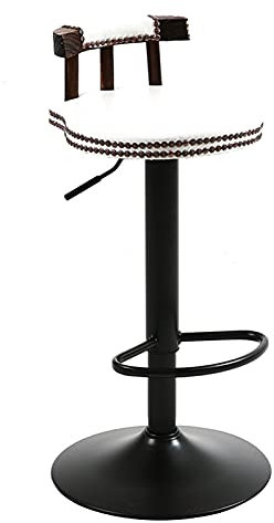HGJHJJHK Hocker Retro drehbarer Barstuhl, höhenverstellbar 60–80 cm, Bar mit Hebegriff, bequemes Kissen, Niete, Rückenlehne aus massivem Holz, Fußstütze (Farbe: Weiß) Decoration