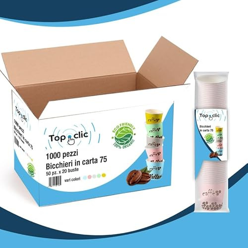 TopClic Bicchierini da Caffè Monouso in Carta - 3000 Pezzi Bicchieri di Carta Colorati, Compostabili, Ideali per Caffè, Espresso, Festa, Ufficio e Uso Domestico