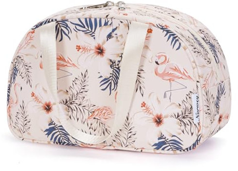 Kulturtasche Damen Kulturbeutel Kosmetiktasche Volle Größe Waschtasche Make up Tasche Organizer für Kinder and Frauen (Beiger Flamingo)