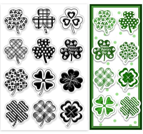 PH PandaHall St. Patrick's Day Shamrock Clear Stempel für Scrapbooking, Vierblättriger Kleeblatt Silikonstempel Blätter Transparenter Gummistempel für Saint Patrick, Einladungskarten Geschenkanhänger