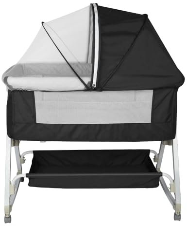 Kedia Babybett, Kinderbett mit Moskitonetz, Kinderreisebett mit Rollen, Babybetten Babywiege, Beistellbett (C-Schwarz)
