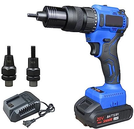 Remachadora inalámbrica de 2x4000mah con/dos baterías, remachadora eléctrica de doble uso para remaches y tuercas remachadas, remachadora automática, para metal, plástico y cuero