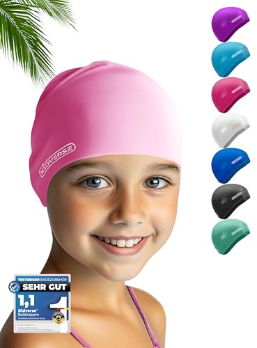 KIDVERSE Badekappe Kinder wasserdicht - Schwimmhaube Kinder mit Anti-Rutsch-Noppen - Badekappen für Schwimmer mit UV Schutz - Schwimmhaube Mädchen - Reißfeste Badehauben in verschiedenen Größen