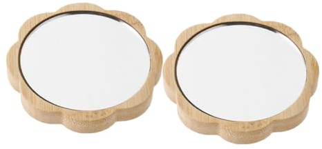 Vaguelly Specchio da Viaggio Portatile Specchio Compatto Manico Comodo 2 Pezzi in Legno per Borsa e Make-up Quotidiano per Donne