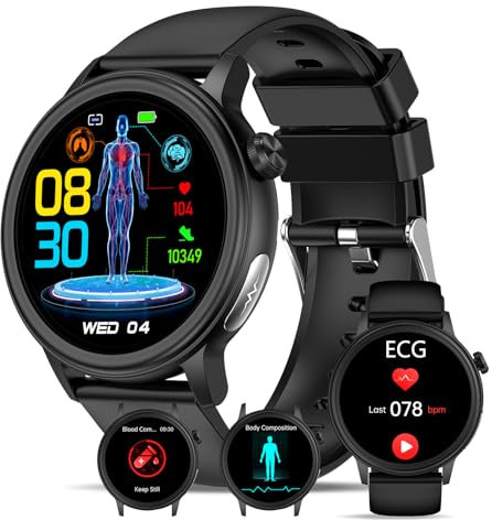 𝐄𝐂𝐆+𝐇𝐑𝐕 Smart Watch for Men Women with BMI/Heart rate Fatigue/Body Temperature/Sleep Monitor - 1.39 HD IP67 Waterproof Smartwatch with Phone, SOS, Health & Fitness Smartwatch for iOS Android
