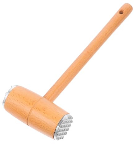 LAPYAPPE Fleischklopfer Holz mit Aluminiumlegierung Hammerkopf Verarbeitet Strukturierter Fleischzartmacher für Küche und Steak Zubereiten