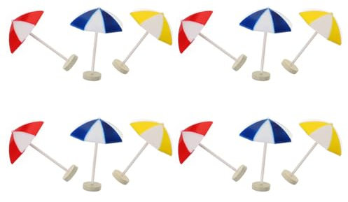 Didiseaon 12pcs Miniature Beach Umbrella Toys Set for Doll House Micro Landscape, Mid-size Red Blue Yellow Resin Sun Umbrella Decor for Beach Scene Accessories