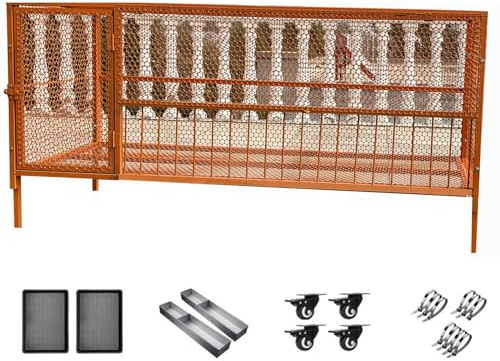 Großer Hühnerstall für 10 Hühner, Kaninchenstall, verzinktes Stahlmaterial, Hühnerkäfige mit Paletten und Rädern für den Bauernhof (Größe: 100 x 60 x 73 cm, Farbe: Orange)