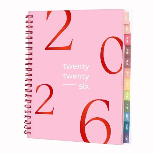 Rileys Terminplaner 2026, Studienplaner, Wochenplaner, eleganter Terminkalender 2026, Planer mit Registertabs, Notizseiten, Schulplaner, Buchkalender & Jahreskalender (Schwebend, Rosa, 20 x 15 cm, UK)