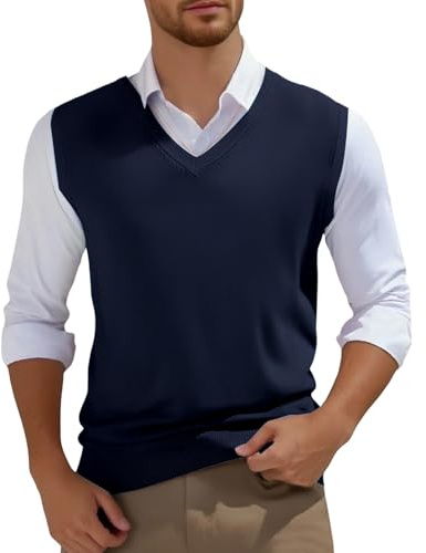 Generisch Maglione da uomo con scollo a V, gilet di lana, senza maniche, per autunno, tinta unita, senza maniche, maglione a maglia