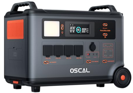 OSCAL Power 6000 Centrale Elettrica Portatile con Batteria LFP da 3600Wh, 6000W AC Uscita (9000W Picco), 0-80% in 55 Minuti, UPS <5ms per Campeggio e Camper/Solare Power Station per Domestico
