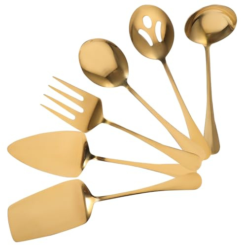 Housoutil Juego de Cubiertos para Servir Acero Inoxidable Dorado Set de Utensilios de Cocina Cuchara Tenedor y Cuchillo Apto para Uso Interiores y Exteriores Adecuado para Cenas y