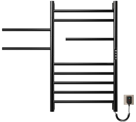 OihPaw Sèche-Serviettes électrique 520 × 850 mm, Noir, Puissance 250 W | Radiateur sèche-serviettes salle de bain, écran LED tactile avec minuterie, éléments orientables à 180°, étanchéité IPX4