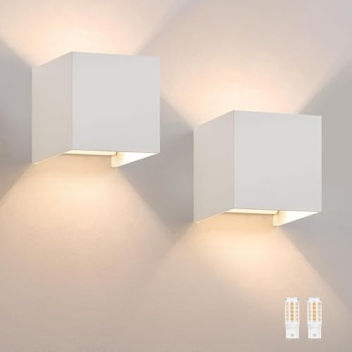 Homefire Wandlampe LED Wandleuchte Innen/Aussen 2ER Aussenlampe G9 Weiß