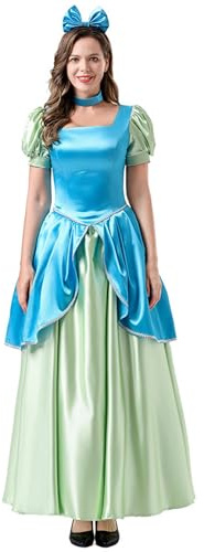 YOSICIL Robe de Princesse Adulte Robe de Bal Soirée Élégante à Manches Ballon Déguisement Cendrillon Cosplay, Bleu-Vert, L