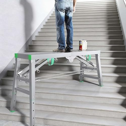 Adjustable Work Platform with 400 kg Duty Rating, Portable Multipurpose Scaffold Tower Ladder Stool Bench, Adjustable Height, for home and renovation use,001,160cm