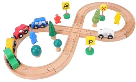 Generic Assemblare Macchinine Giocattolo Robusto Binario del Treno in Legno Set di Edifici Educativi per Bambini Scuola a Casa Sicuro in Legno di Faggio Plastica 18 Blocchi di Binario