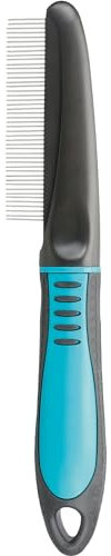 TRIXIE Fell-Entwirer mit feinen Zinken - zum Entwirren und Glätten - für Deckhaar und Unterwolle - gummierter Griff - schwarz/blau - 22 cm - 23771