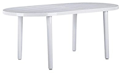 RESOL Brava Mesa de Comedor de Jardín 180x90 Rectangular | 6 Personas | con Agujero para Sombrilla | Protección UV para Uso Exterior en Patio, Terraza o Porche - Color Blanco