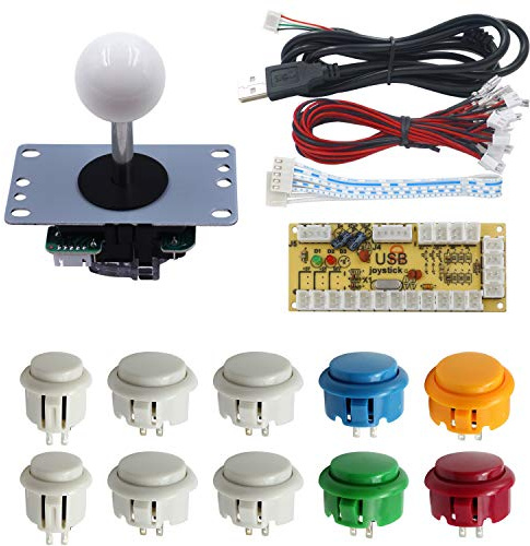 SJJX DIY Arcade Game Button and Joystick Controller Kit for Rapsberry Pi and Windows,5 Pin Joystick and 10 Push Buttons 822a mix white