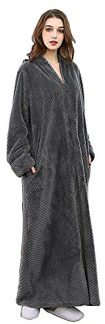Oksun Bata Cálida de Forro Polar para Mujer: Acogedora Bata Larga de Franela con Cremallera - Camisón de Casa de Felpa de Invierno, Large
