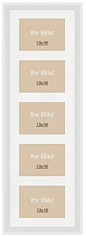 Bildershop-24 Bilderrahmen Collage Prio Weiß (matt) 27x78cm mit fünf Passepartout-Ausschnitten 13x18cm in Reinweiß