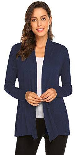 Newchoice Cardigan da donna casual leggero a maniche lunghe, morbido drappeggio, aperto sul davanti, autunnale (S-3XL), Blu navy, XXX-Large