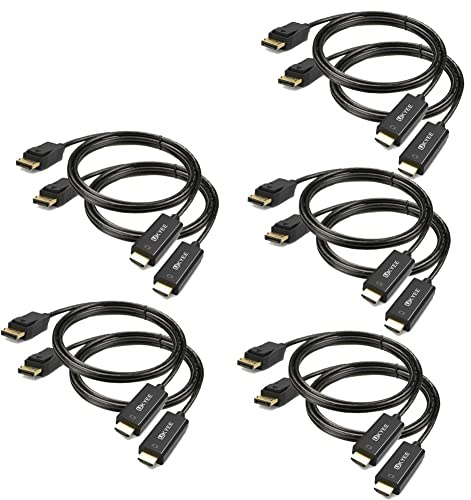 UKYEE Display Port (DP) to HDMI Cable 6 feet 10-Pack, DisplayPort to HDMI Cable Adapter 6ft Male to Male Cord Converter for PCs to HDTV, Monitor, Projector with HDMI Port