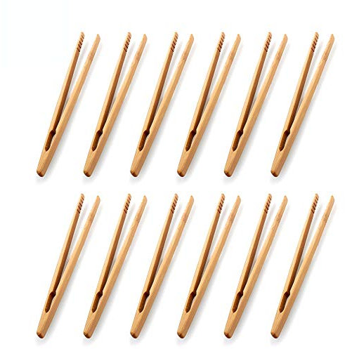 12pcs Sweet Bamboo Wooden Tongs for Cooking, Tea, Sugar & Salad
