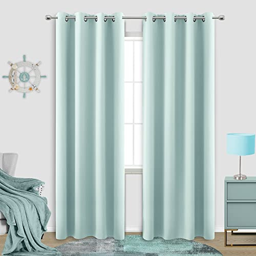KOUFALL, Aqua, Verdunkelungsvorhänge für Strandzimmer, Dekor, Ozean-Thema, Sommerküsten, Vorhänge für Wohnzimmer, Schlafzimmer, Fenster, 213 cm Länge, 2 Paneele mit Ösen, Meeresschaumblau, Mintgrün