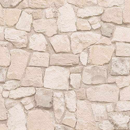 Steintapete Tapete Steinoptik Naturstein-Tapete Beige Crème Papiertapete Beige Crème | Tapeten online bei BRICOFLOR kaufen