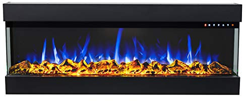 GLOW FIRE Elektrokamin Insert 36 (Einbaukamin) - elektrischer Kamin mit Heizung für Innenräume - Wandkamin mit Multi-Color LED-Flammen, Heizlüfter & Fernbedienung, 1.600 W, 93x49x20 cm, Schwarz