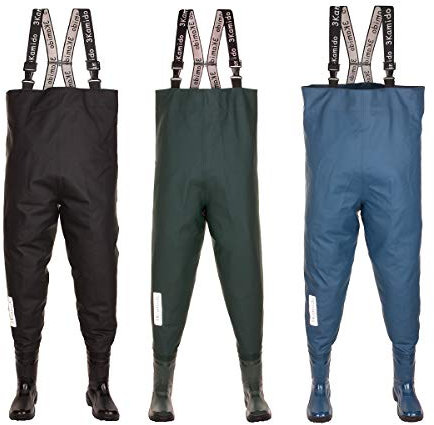 3Kamido Wathose für Jugendliche, strapazierfähige Hosenträger, Trage- und Aufbewahrungstasche, Solider Sohle, Schwarz und Grün und Denim Blau, Junior Angeln Stiefel, Matschhose (40, Grün)