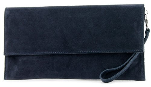 modamoda de T151 Damen Wildleder Rauleder Clutch Umhängetasche Abendtasche handmade in Italy, Farbe:Dunkelblau2021