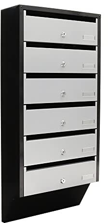 Rottner Briefkasten Emma 6, Stahl, Silber schwarz, Zylinderschloss, 2 Schlüssel pro Fach, B x H 38,5 cm x 82,4 cm, Namensschilder inklusive, Befestigungsmaterial inklusive