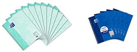 Oxford Collegeblock A4 kariert, 80 Blatt, gelocht, mint, 10 Stück & Collegeblock A5 kariert, mit Rand links, 80 Blatt, blau, 5 Stück