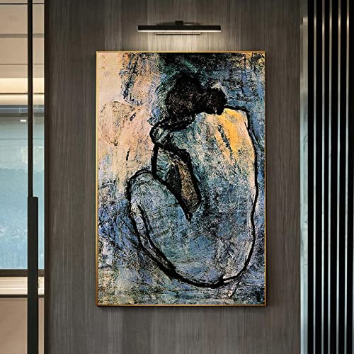 Zhaoyang Art Blauer Akt von Pablo Picasso Berühmte Leinwand Gemälde Druckt Wandkunst mit Goldrahmen Bilder für Wohnzimmer Dekoration 70x110cm/28x43in Goldener Rahmen