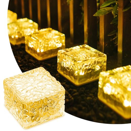 MEDOYOH Lot de 1 lampe solaire d'extérieur en verre blanc chaud - 7 x 7 x 5 cm - Capteur de lumière marche/arrêt - Étanche - Pour patio, jardin, cour, chemin, terrasse