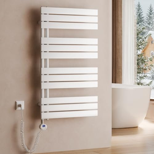 S'AFIELINA toallero electrico baño1041×600mm,radiador toallero electrico con termostato, WiFi, Temporizador programable, Pantalla LCD, 600 W Ahorro energético toalleros de baño electrico, Blanco