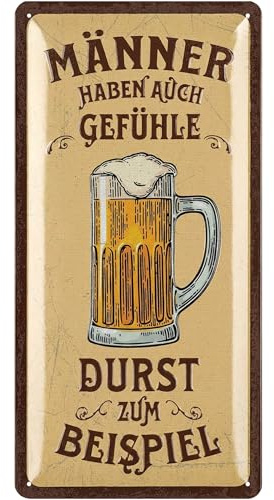 LANOLU Retro Blechschild Bier MÄNNER HABEN GEFÜHLE - DURST lustige Schilder mit Sprüchen, Bar Dekoration für Partykeller, Kneipen Bardeko - Geschenkidee Papa zum Vatertag 16x32cm