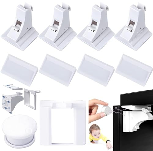 truee 4 Schlösser + 1 Schlüssel ohne Bohren Unsichtbare Kindersicherung Schloss, Babysicherheit Magnetisches Schrankschloss, schubladensicherung baby, für Schrank und Schubladen(Weiss)