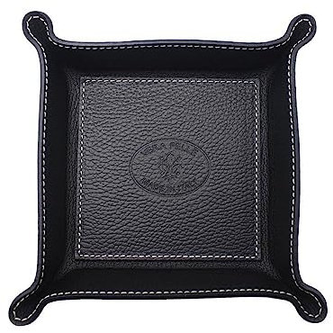 FrasiBags Vaciabolsillos de Cuero Made in Italy, Bandeja de Valet Porta Objetos de Piel Cuadrada (Negro)