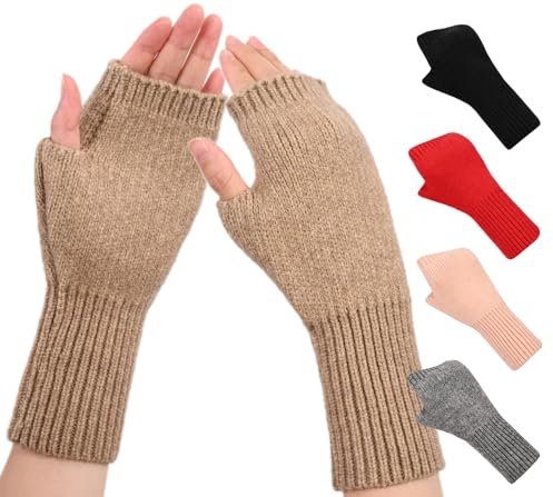 QICEDER Damen Fingerlose Handschuhe, Warmer Halb Strickhandschuhe Winter Pulswärmer Armstulpen Strick Kurzer Gestrickte Stulpen Fäustlinge mit Fingerdaumenloch
