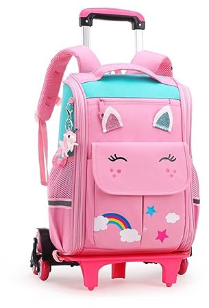 SYDARSYN Trolley Schulrucksack Mädchen, Rucksack mit Rollen für Mädchen, Trolley Schulranzen Rucksacktrolley für Grundschule Mittelschule Reisen (Grün)