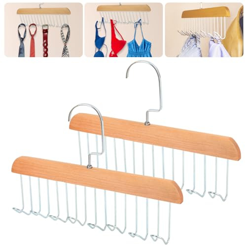 Xbaiyanr 2Pcs Anti Slip Multi Hook Coat Racks,Bra Hangers for Closet Organizer with 8 Hooks 360 °Swivel Belt Hanger for Closet for Belt, Tie, Tank Top, Bra, Scarf (Beige)