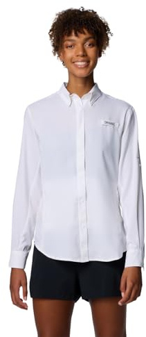 Columbia Womens PFG Tamiami II Long Sleeve Fishing Shirt, White, X-Large